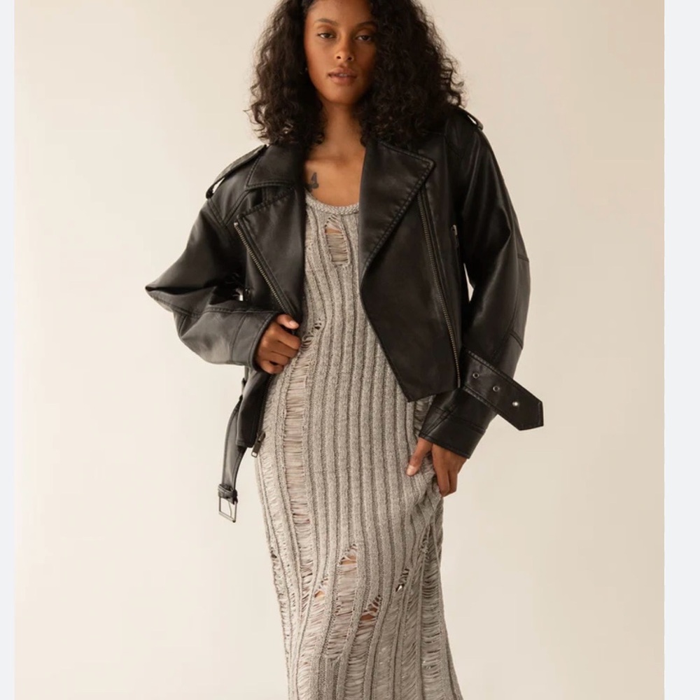 OAK + FORT Black Leather Jacket for Women